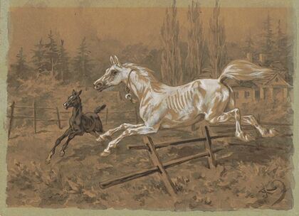 White mare and black foal (1880)