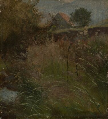 Wiese, im Hintergrund ein Bauernhaus