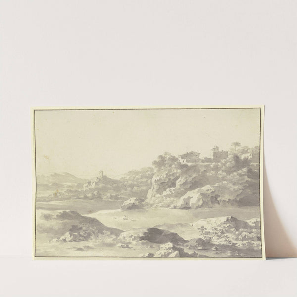 Wiesental an felsigen Höhen, auf welchen eine Burgruine und mehrere Häuser liegen by Cornelis Van Poelenburch