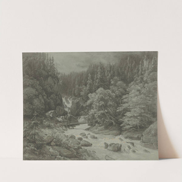 Wildbach in Tirol mit einer Brücke by Eduard Wilhelm Pose