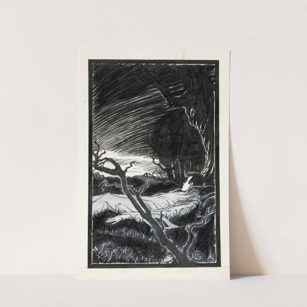 Willem slaapt in een landschap bij nacht by Anny Leusink