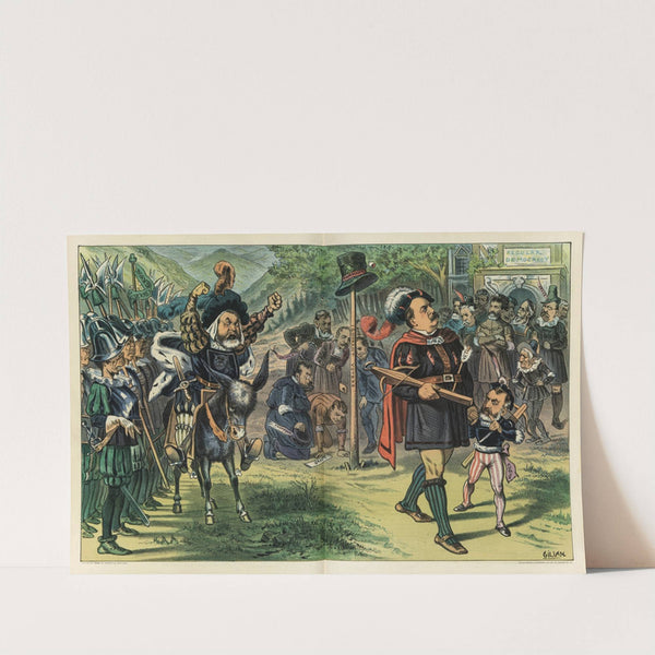 William Tell Cleveland will not bow to the hat (1883) by Bernhard Gillam