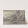 Windmühle an einem Kanal, über welchen eine Zugbrücke führt by Antonie Waterloo
