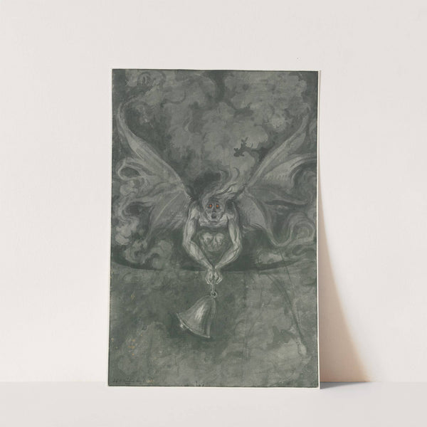 Winged devil with fiery eyes, tolling a bell by David Humbert de Superville
