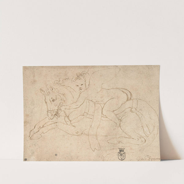 Winged Infant Riding a Crouching Horse by Giulio Romano