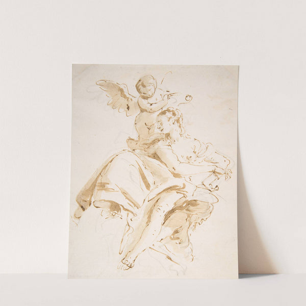 Winged Putto Crowning a Seated Woman Who Looks to the Left (1696–1770) by Giovanni Battista Tiepolo