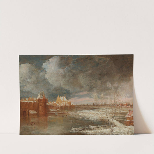 Winter landscape near Rotterdam with the Hofpoort and the old Delftsche Poort by Adriaen Jansz. van Nuys