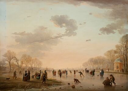 Winter Landscape with Ice Skaters on a River