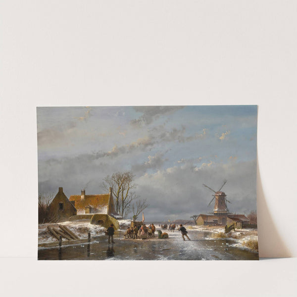 Winter landscape with skaters and a koek-en-zopie (1856) by Andreas Schelfhout