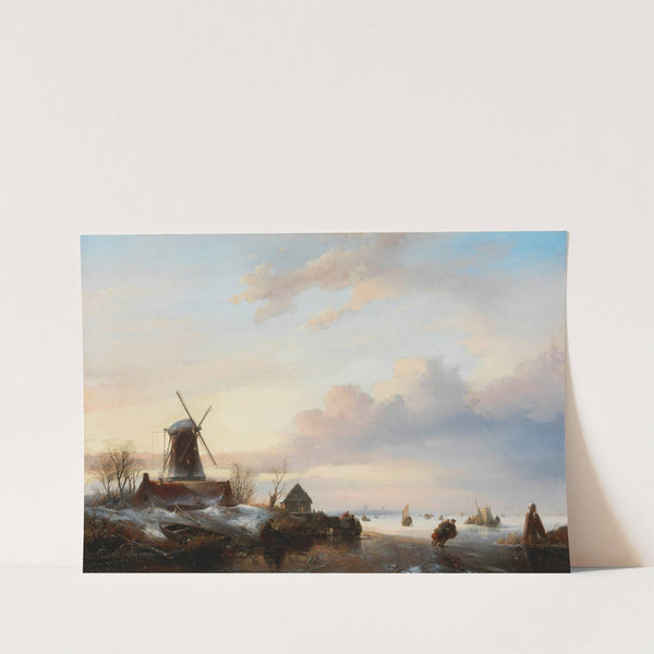 Winter landscape with skaters beside a windmill by Jan Jacob Coenraad Spohler