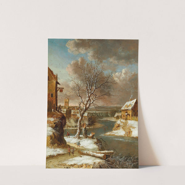 Winter landscape with skaters on a frozen river by Jan Abrahamsz Beerstraaten