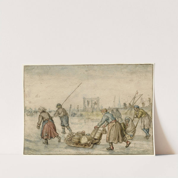Winter Landscape with Two Women and a Sledge and Other Figures on the Ice, a Gallows in the Distance by Hendrick Avercamp