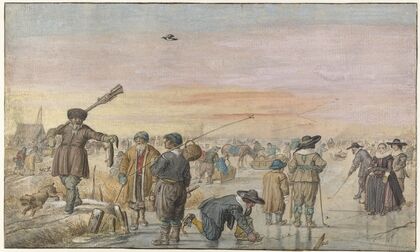 Winter Scene on the Ice, with a Hunter Showing an Otter