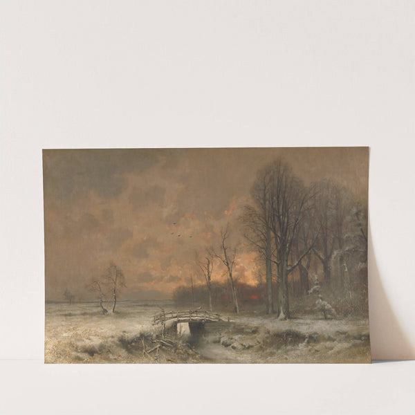 Winter Scene with the Sun Setting Behind Trees by Louis Apol