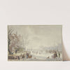 Winterlandschaft, auf dem Fluß Schlittschuhläufer, links am Quai ein Wagen by J. H. Van Loon