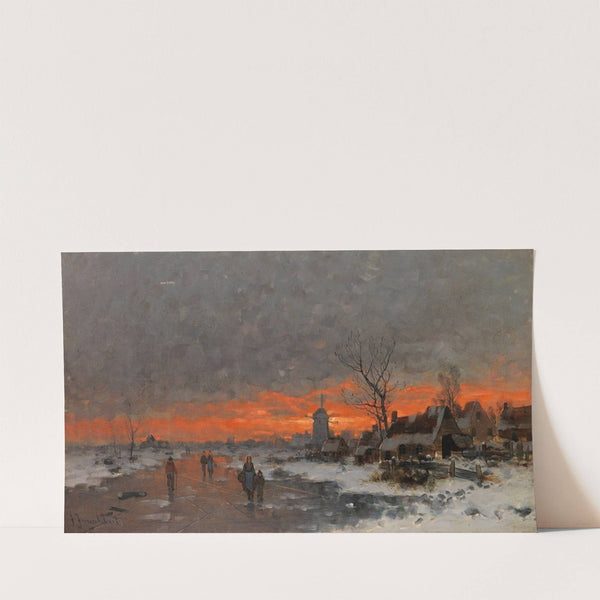 Winterlandschaft mit Dorfsilhouette im Abendrot (Ca. 1880-1890) by Johann Jungblut