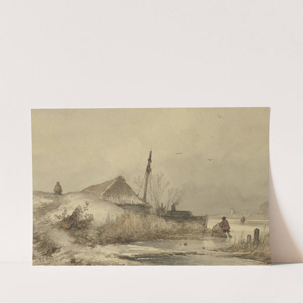 Winterlandschap met boerderij aan sloot by Johannes Franciscus Hoppenbrouwers