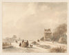 Winterlandschap met hooislee en schaatsers