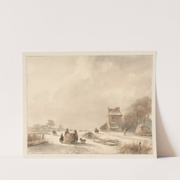 Winterlandschap met hooislee en schaatsers (1797 - 1870) by Andreas Schelfhout