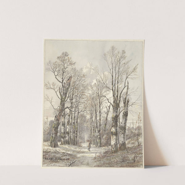 Winterlandschap met houtsprokkelaar op bospad by Hendrik Gerrit ten Cate