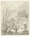 Winterlandschap met houtsprokkelaars voor boerderij