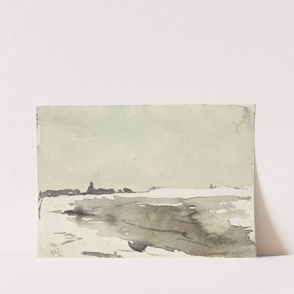 Winterlandschap met kerkje in het verschiet (1860 - 1921) by Adolf le Comte