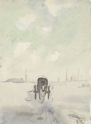Winterlandschap met paard en wagen