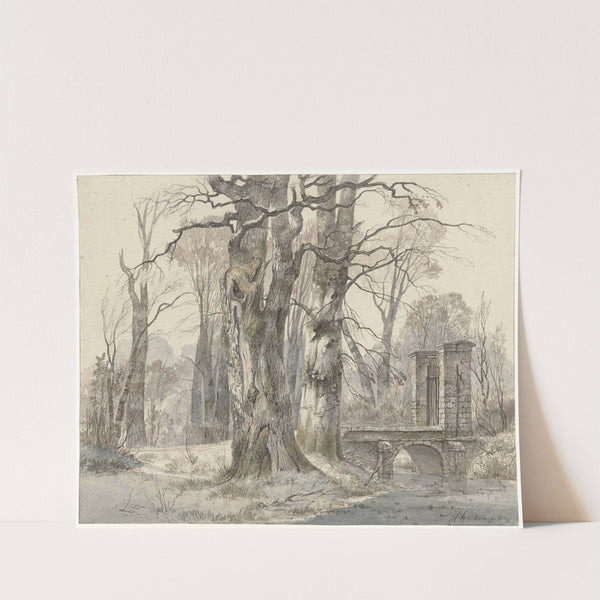 Winterlandschap met poort tussen bomen by Hendrik Gerrit ten Cate