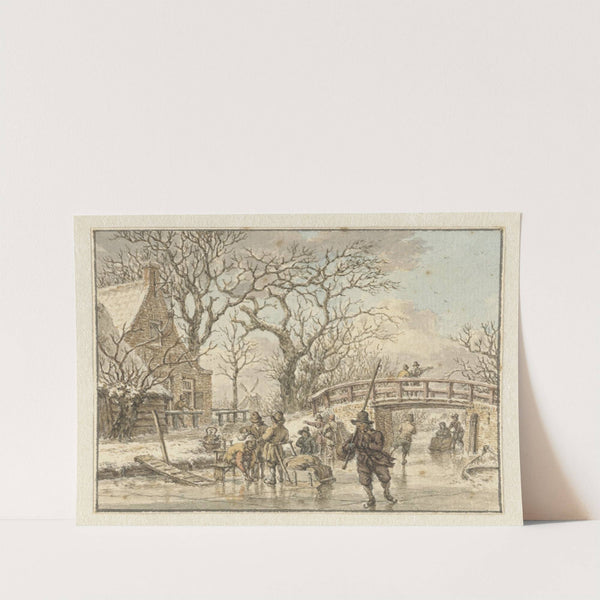 Winterlandschap met schaatsenrijders op een wetering by Jacob Cats