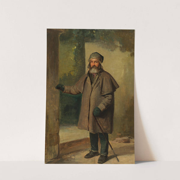 Winterlich bekleideter Mann mit Vollbart, den linken Arm erhoben by Johann Baptist Kirner