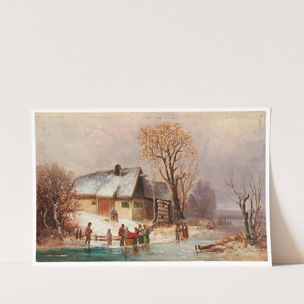 Winterliche Flusslandschaft mit figürlicher Staffage by Anton Doll