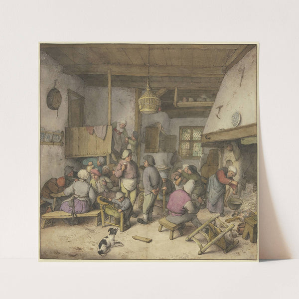Wirtshausinterieur mit rauchenden, trinkenden und kosenden Bauern (1672) by Adriaen van Ostade