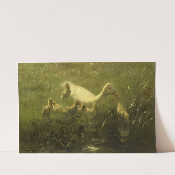 Witte eend met kiekens by Willem Maris