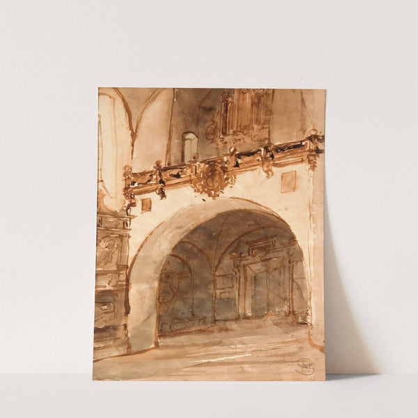 Wnętrze kościoła. Widok na kruchtę i chór muzyczny by Stanisław Noakowski