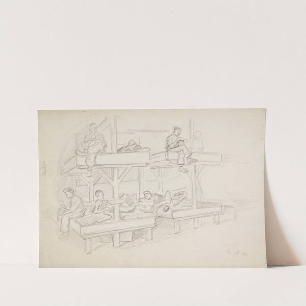 Wnętrze obozowego baraku z piętrowymi pryczami (1943) by Ivan Ivanec