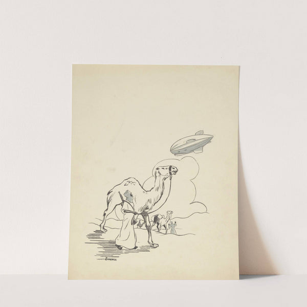 Woestijnbewoners kijken naar een luchtschip (1934) by F. Ockerse