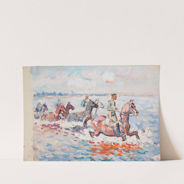 Wojskowi na koniach przeprawiający się przez rzekę by Ivan Ivanec