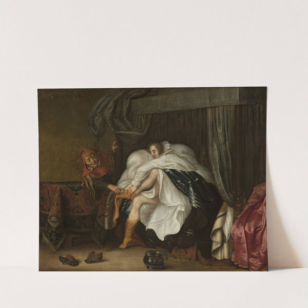 Woman and a jester by Adriaen van de Venne