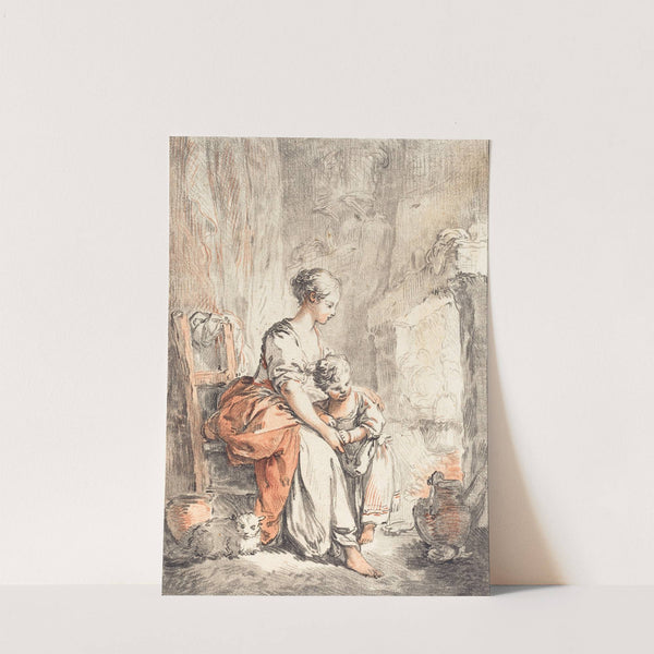 Woman And Child Before A Fireplace by Gilles Demarteau the Elder