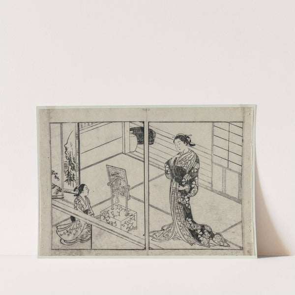 Woman and Child Beside a Mirror Stand by Nishikawa Sukenobu