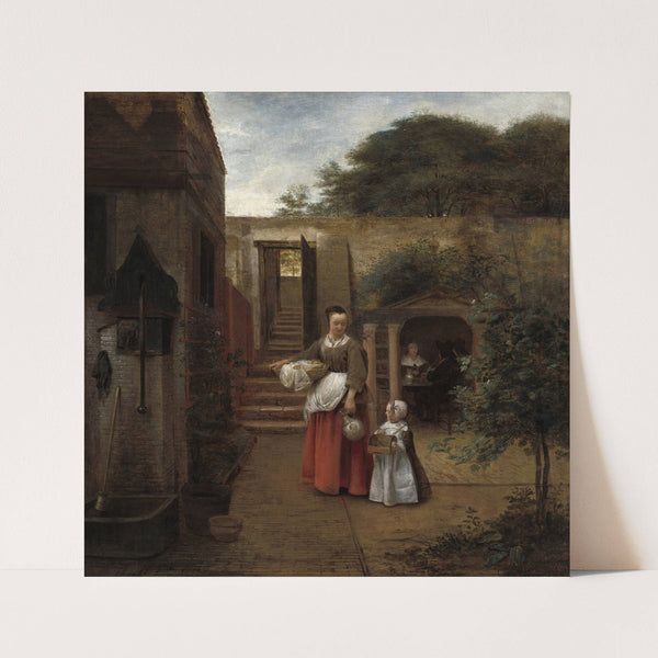 Woman and Child in a Courtyard by Pieter De Hooch