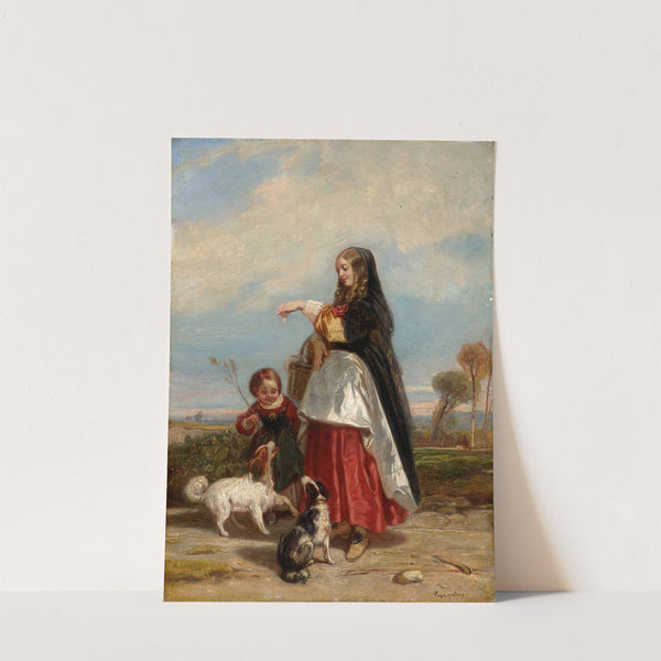 Woman And Child With Dogs by Camille-Joseph-Etienne Roqueplan