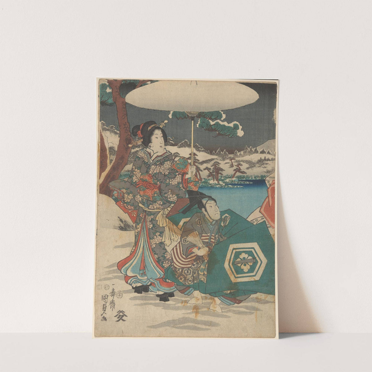 Woman and Male Servant in Snow, (Woman holding white umbrella) (19th century) by Utagawa Kunisada (Toyokuni III)