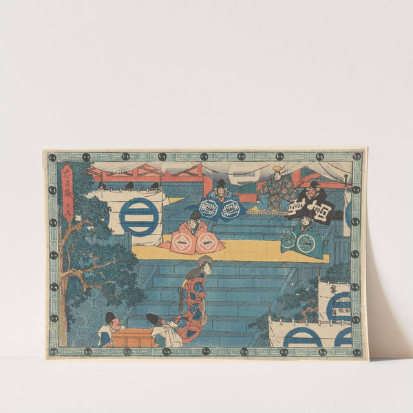 Woman and Treasure Bearers (Kaoya and Treasure Bearers with Trunkful of Helmets) (19th century) by Andō Hiroshige