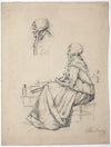 Woman baking pancakes: Head of a woman in profile