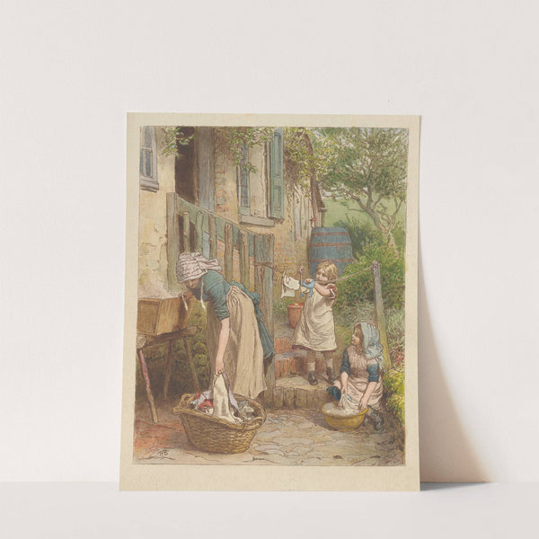 Woman Doing Laundry with Two Girls by Robert Barnes