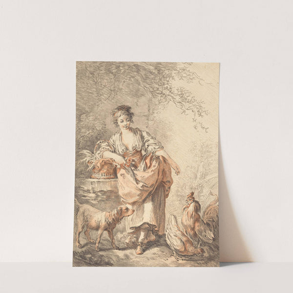 Woman Feeding Chickens by Gilles Demarteau the Elder