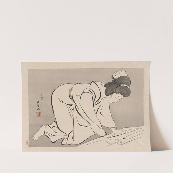 Woman folding a kimono by Hashiguchi Goyō