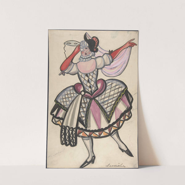 Woman in a harlequin costume holding a mask by Sergey Yurievich Sudeikin