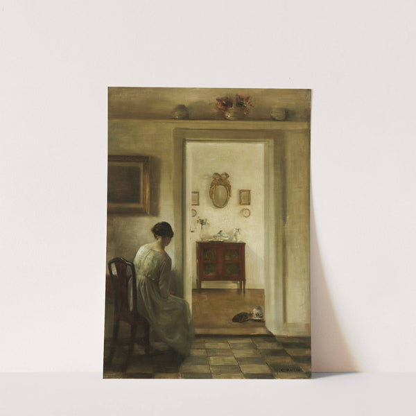 Woman in an Interior with Two Cats Drinking Milk by Carl Holsøe